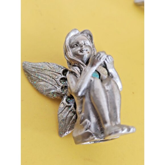 Vintage Pewter & Gemstone Fairies Figurines Lot of 5 - Picture 13 of 16